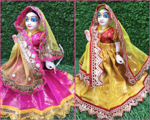 janmasthami special radharani dress or laxmi/saraswati/matarani dress benarani lahanga blouse set combo of 2 with dupatta idol size(7inch-24inch)
